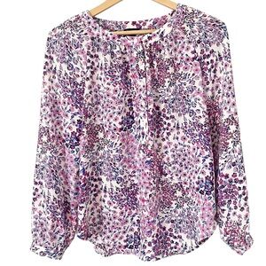 Talbots Pink and Purple Floral Long Sleeve Flowy Button Down Blouse Size XS‎